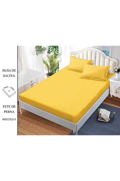 CHIRASO CHIRASO Bed Cover Set, FINE Cotton, with ELASTIC, 180x200cm and 2 Pillowcases 52x80cm, yellow