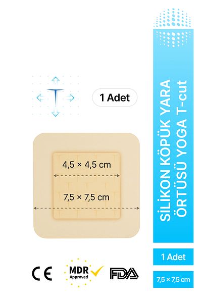 luofucon Silicone Foam Wound Cover Yoga T-Cut with Adhesive Edge 7.5X7.5Cm(1Piece)