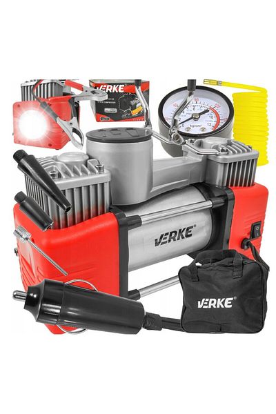 VERKE Compresor auto 12V, 10 bar, 65 l/min, felinar LED,