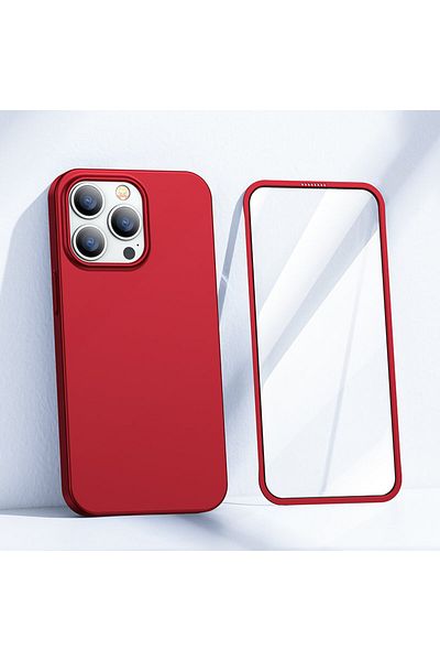 Joyroom Etui pokrowiec do iPhone 13 Pro obudowa na tył i przód + szkło hartowane czerwony