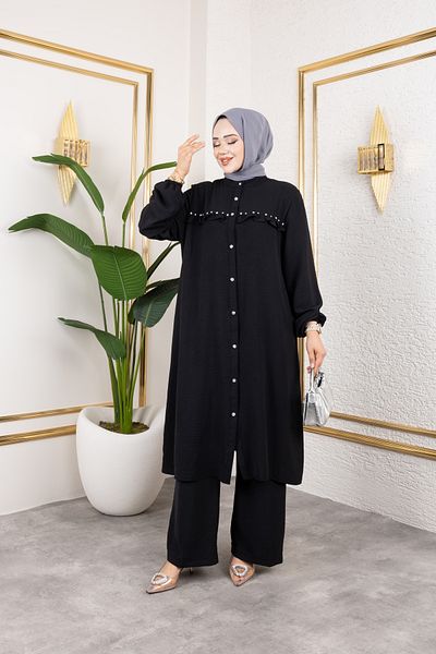 Nevayla Moda Ayrobin Fabric Pearl Detailed Suit / T112 - Black