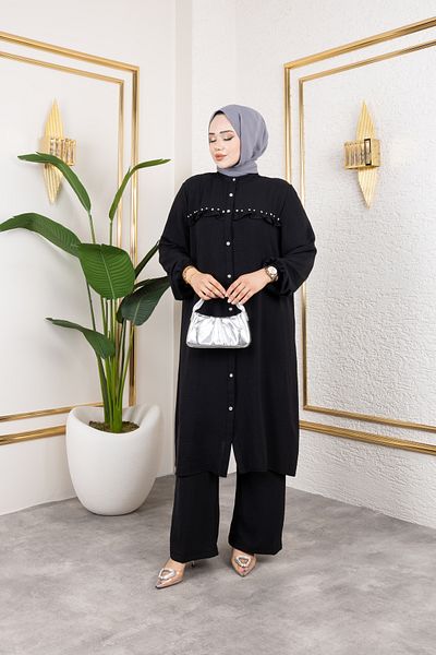 Nevayla Moda Ayrobin Fabric Pearl Detailed Suit / T112 - Black
