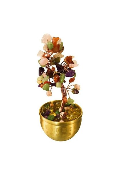 BLA BLA FOAM Tree with semiprecious stones, Bla Bla Foam, 17 cm, gold brass vase, multicolor