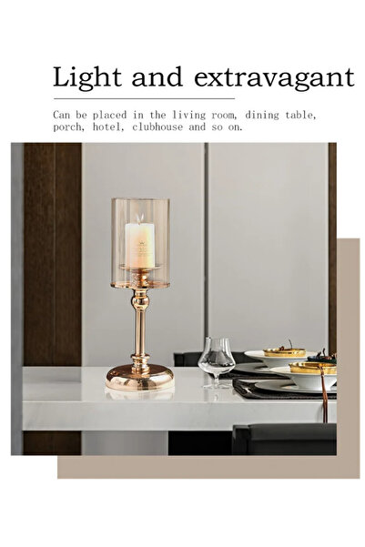 LUXXO Suport lumânare, Karma M, sticlă fumurie, metal auriu, 37cm, 1 bucată