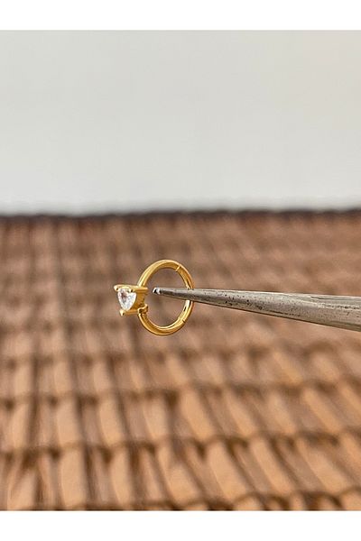Rupen Kraft 316 L Surgical Steel Heart Cut Stone Interlock Ring Piercing 8mm X 1.2mm