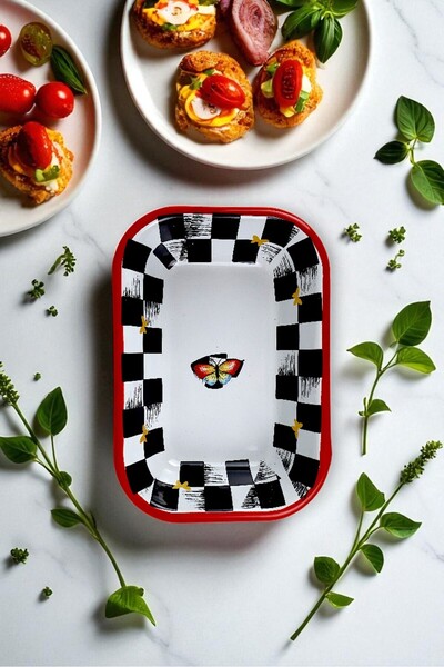 İnci Emaye No. 13 Enameled Square Plate Appetizer Breakfast Camping Picnic