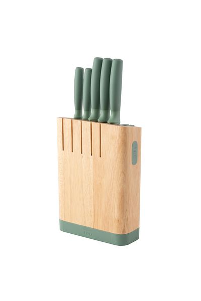 Berghoff Forest knife set with stand, 6 pieces, Steel, Wood, Green