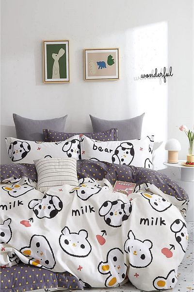 İQON Fitted Sheet Duvet Cover Set Single Milkland White