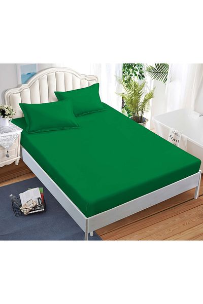 CHIRASO CHIRASO Bed Cover Set, FINE Cotton, with ELASTIC, 180x200cm and 2 Pillowcases 52x80cm, green