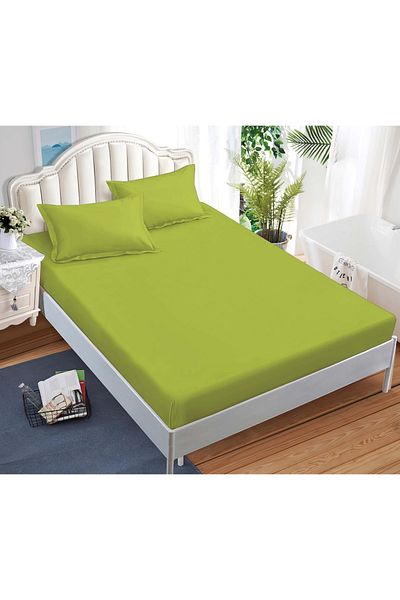CHIRASO CHIRASO Bed Cover Set, FINE Cotton, with ELASTIC, 180x200cm and 2 Pillowcases 52x80cm, light green