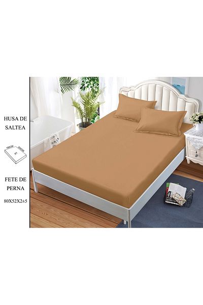 CHIRASO CHIRASO Bed Cover Set, FINE Cotton, with ELASTIC, 180x200cm and 2 Pillowcases 52x80cm, light brown