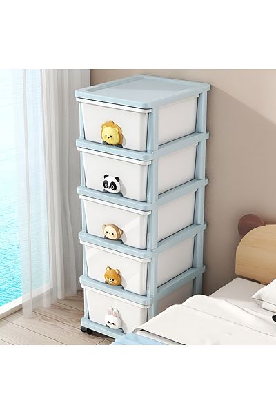 Cozy Nest 5-Layer Children's Toy Plastic Rolling Drawer Clothes Storage Box Organizer With Wheels