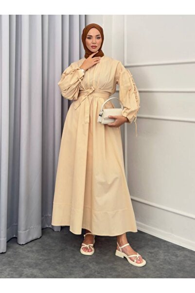 SAHRA BUTİK Belly Tie Dress - Cream - Sahra Butik