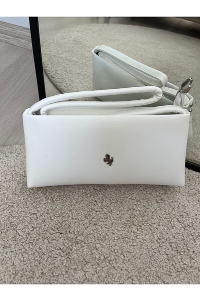 ESNEVA Women's White Color Zippered Faux Leather Simple Design Shoulder Strap Bag