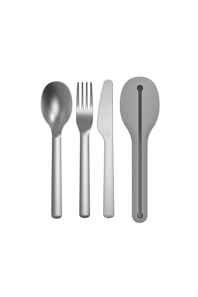 Berghoff Travel Cutlery Set, 4 Pieces, Silicone, Steel, Grey