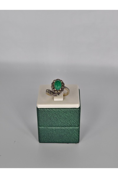 collawood Yeşil Akik Taşlı Gümüş Yüzük