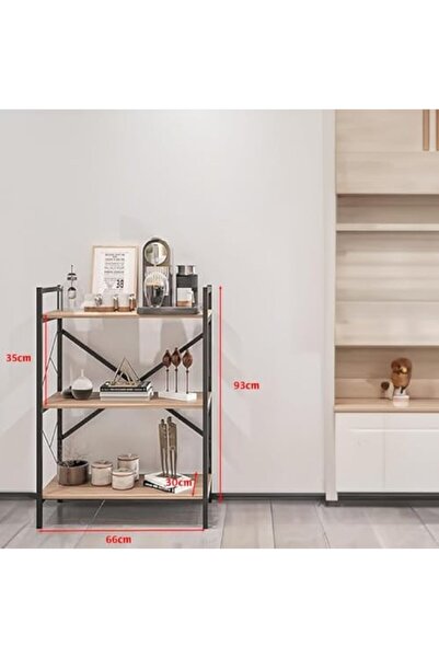 AGD Modern Coffee Table, Side Table with 3 Wooden Shelves and Metal Frame - Brown/Black