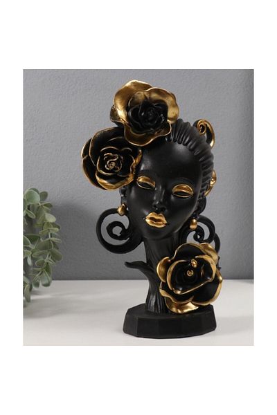 BLA BLA FOAM Decorative Statuette, Bla Bla Foam, African Style, with Flowers, black-gold 27 cm