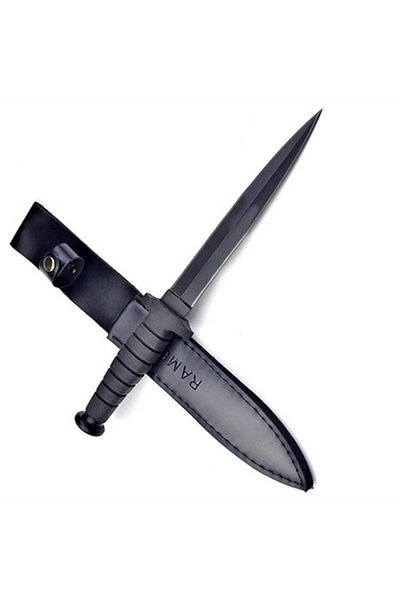 dalimag Cuțit Rambo cu lamă dublă, mâner de cauciuc, teacă de piele, 30 cm