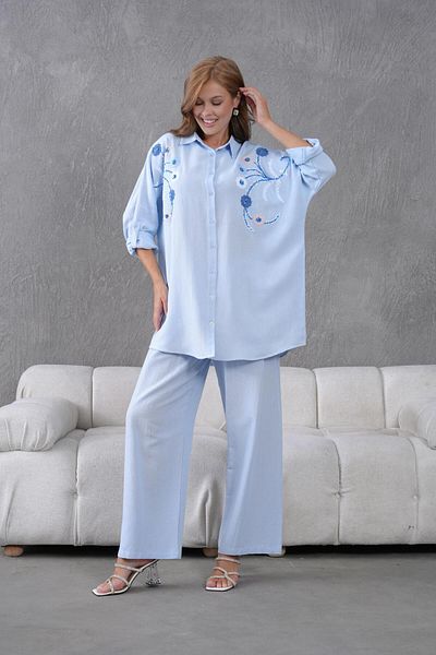 BURRASCA Oversize Linen Set with Embroidered Stones