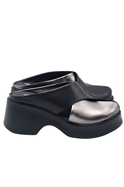 Venüs Kadın Platform Topuklu Terlik Platin & Siyah 2313116Y