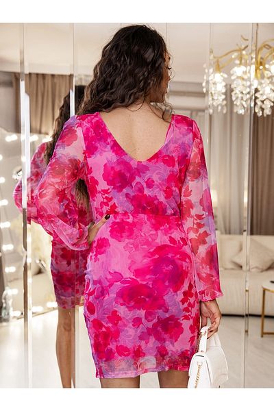 UniqueStore.ro Short Tulle Dress With Pink Floral Print - One Size