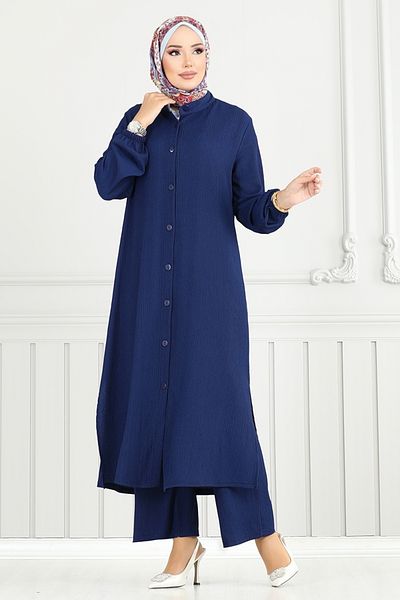 ModaMerve Elastic Cuff Hijab Suit 404Dvl897-M Navy