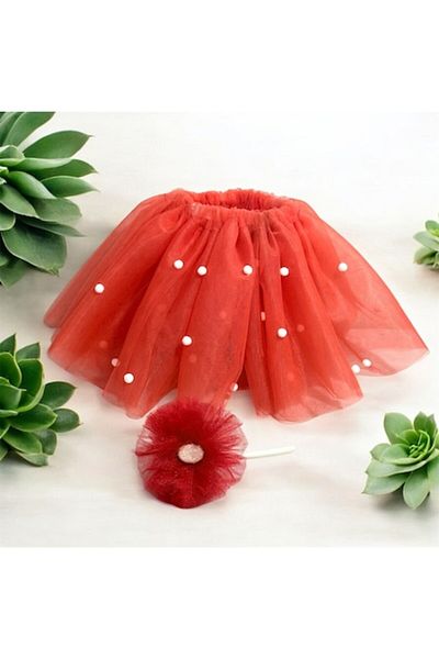 OEM Tulle Skirt with White Beads and Floral Crown for Girls