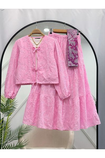 YEDİLALE Lace Front Tie Jacket Skirt Double Set [Excluding Underwear Shawl, Lined]
