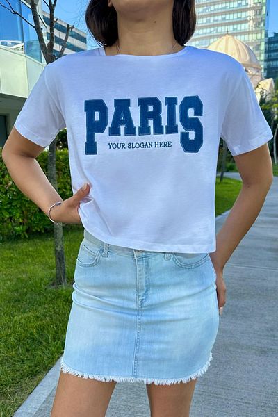 BİKELİFE Γυναικείο μπλουζάκι με στάμπα Paris Lycra Crew Neck Crop
