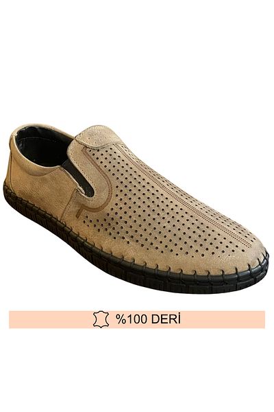 Fine Ayakkabıcılık Genuine Leather Sand Beige Flexible Comfortable Summer Men's Shoes 40-44