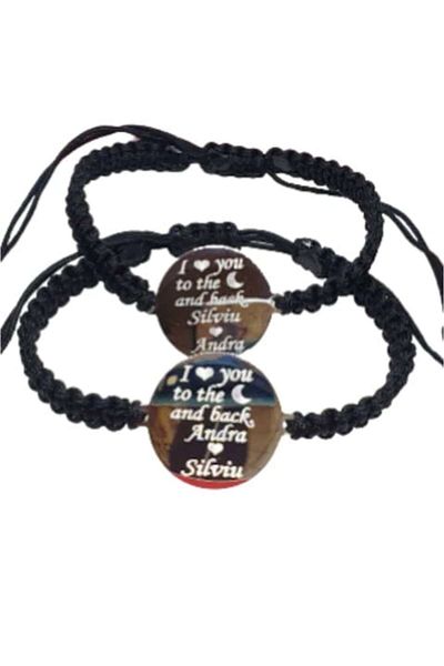 dalimag Set de 2 bratari impletite negre personalizate cu Nume si Mesaj