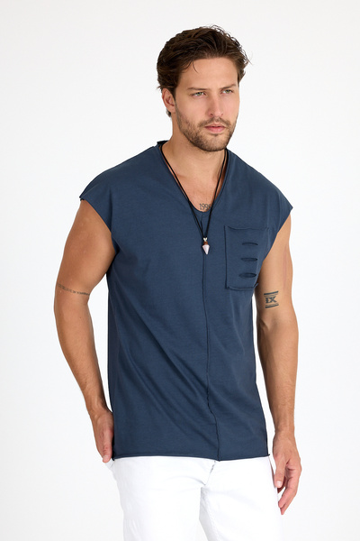 BABBOSS Düşük Omuz Cep Detaylı Oversize V yaka Atlet