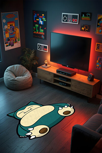 Alpacarpet Özel Kesimli Desenli Anime & Gamer Halısı Kaymaz Taban Makinede Yı...