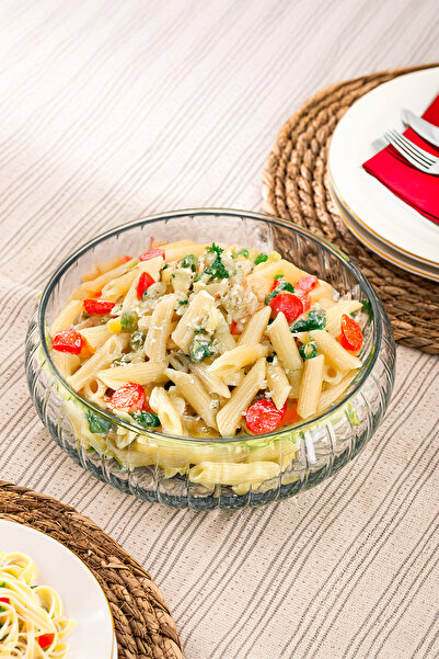 Porsima Kafes El Yapımı Büyük Boy Cam Salata Meyve Çerez Makarna Sunum Kasesi Şeffaf 23 cm