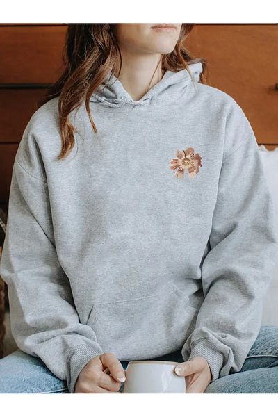 FUFLUNS Oversize Sweatshirt with Flowers Printed on the Front and Back