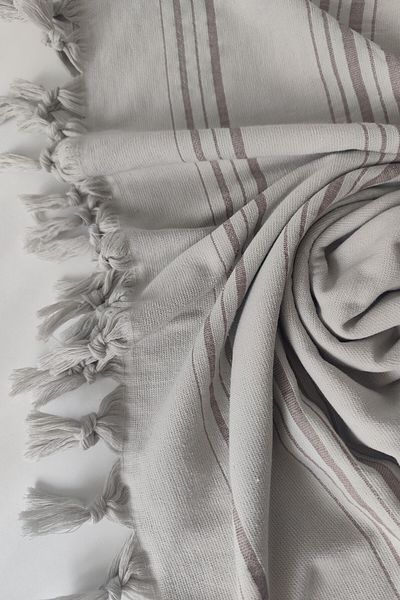 Sevim Ριγέ Πετσέτα Πεστέμαλ 90x170cm - Μαλακή Πετσέτα Παραλίας - 100% Βαμβάκι Ανοιχτό Γκρι