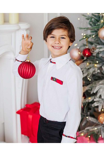 fustite cu luminite White Shirt with Red Checks for Boys - 5-6 years (110-116 cm)
