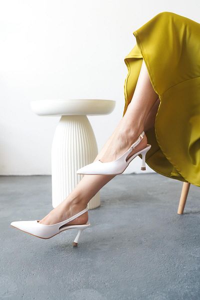 Lizzu Women's Open Back Design Buckle Heeled Shoes Claria White Patent Leather