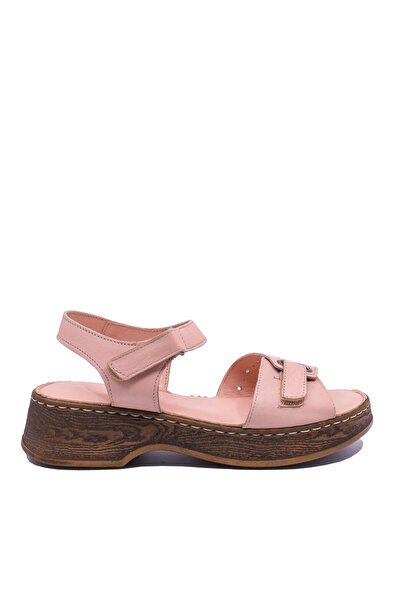 Anna Women's Casual Sandals with Adjustable Velcro Straps, Powder Pink Leather Platform