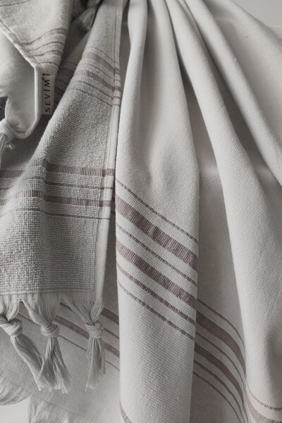 Sevim Ριγέ Πετσέτα Πεστέμαλ 90x170cm - Μαλακή Πετσέτα Παραλίας - 100% Βαμβάκι Ανοιχτό Γκρι