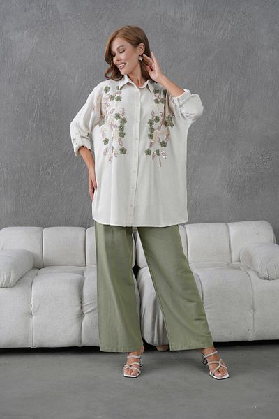BURRASCA Oversize Linen Set with Embroidered Stones