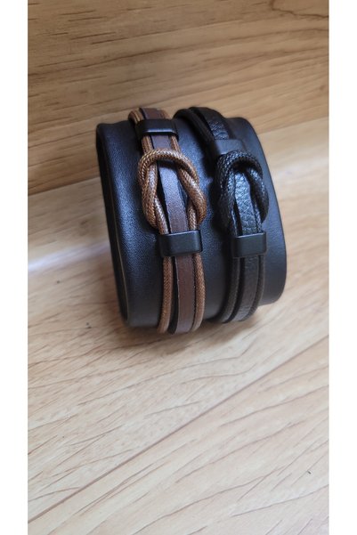 Satürn Silver Kuyumculuk Men's Leather Bracelet Magnetic Buckle Braided Bracelet