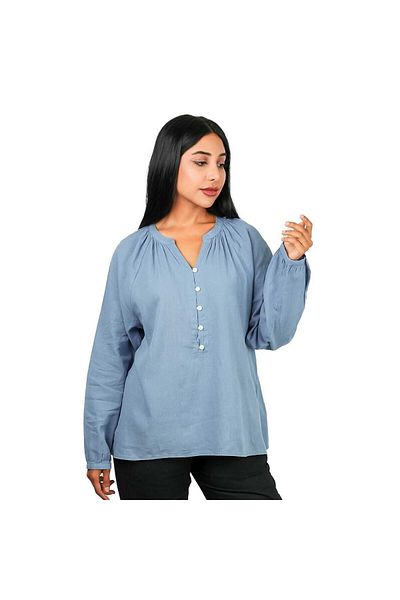 Giordano Women's V neck Half Placket Shirt