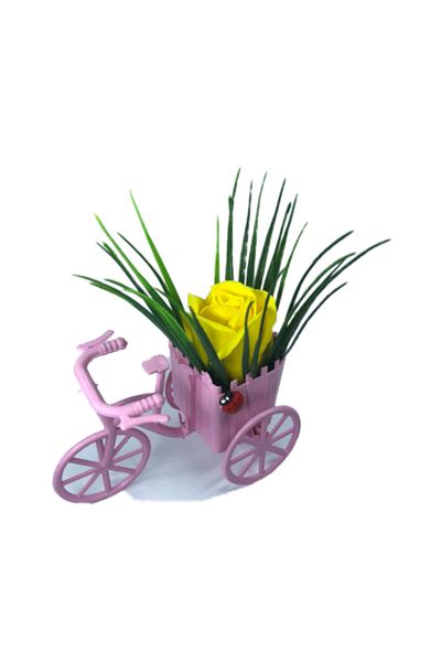 dalimag Aranjament floral, bicicletă roz, trandafir galben, parfumat, buburuză,
