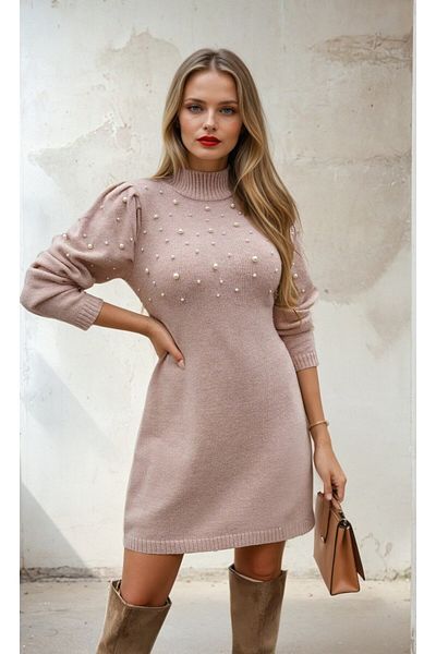 UniqueStore.ro Marcela Pink Dress With Pearls
