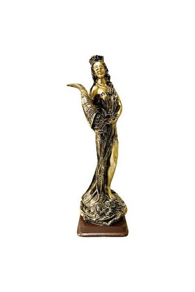 BLA BLA FOAM Statueta Fortuna Zeita Abundentei cu Cornul Prosperitatii – Rasina Auriu Antic, 28 cm