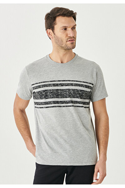 AC&Co / Altınyıldız Classics Men's Gray Melange Slim Fit Narrow Cut Crew Neck 100% Cotton Printed T-Shirt