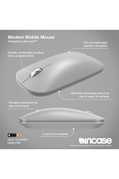 İncase ماوس محمول حديث - مصمم بواسطة مايكروسوفت - خفيف الوزن، يتميز بدقة التنقل، يمين/يسار