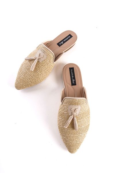Lizzu Γυναικείες Μπεζ Ψάθινες Παντόφλες Tona Beige